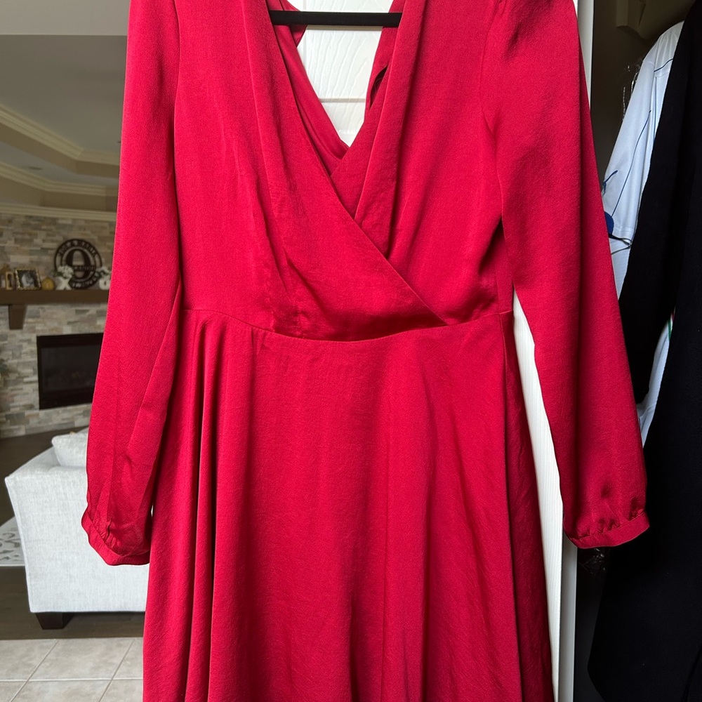 Express Red Wrap Sundress with Bishop Sleeves
